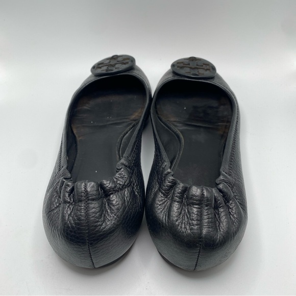 Tory Burch Minnie Travel Ballet Logo Black Leather Ballet Flat EUC 7-SOLD - Picture 4 of 9